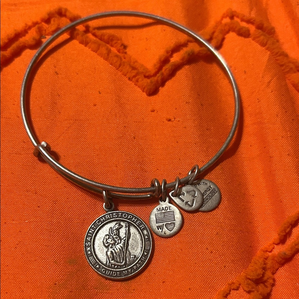 Saint Christopher Silver Charm Bangle Bracelet - Silver